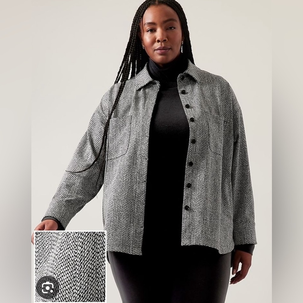 Athleta Black & White Herringbone Button-Up Shacket